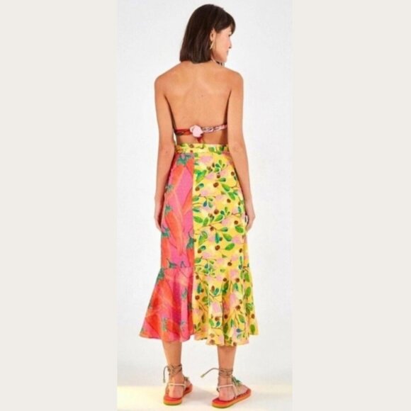 Farm Rio Pink Yellow Garden Mix Ruffled Wrap Skirt - SZ M - NWT - Picture 2 of 15